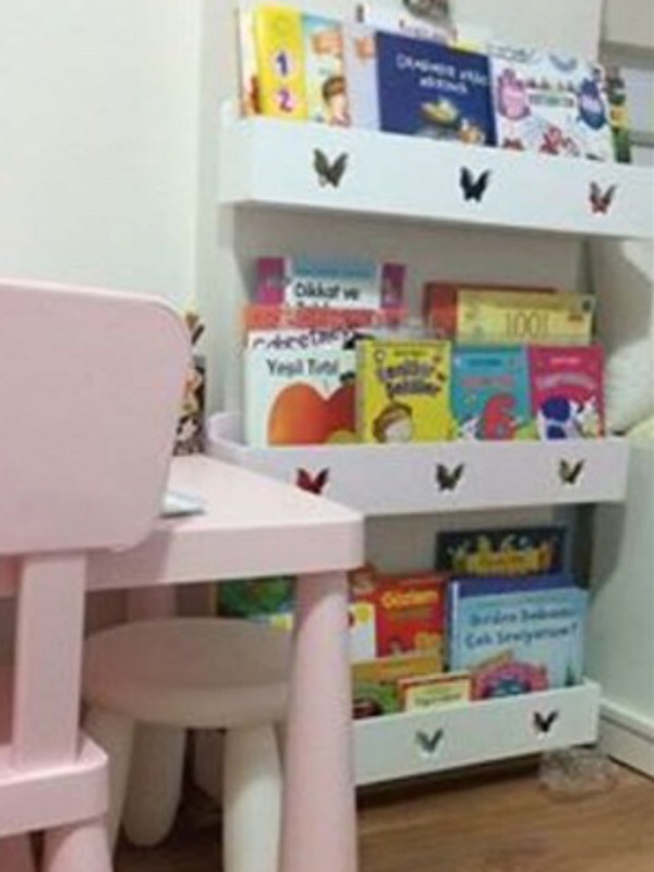 Kelebekli Lana Çocuk Odası Montessori Rafı