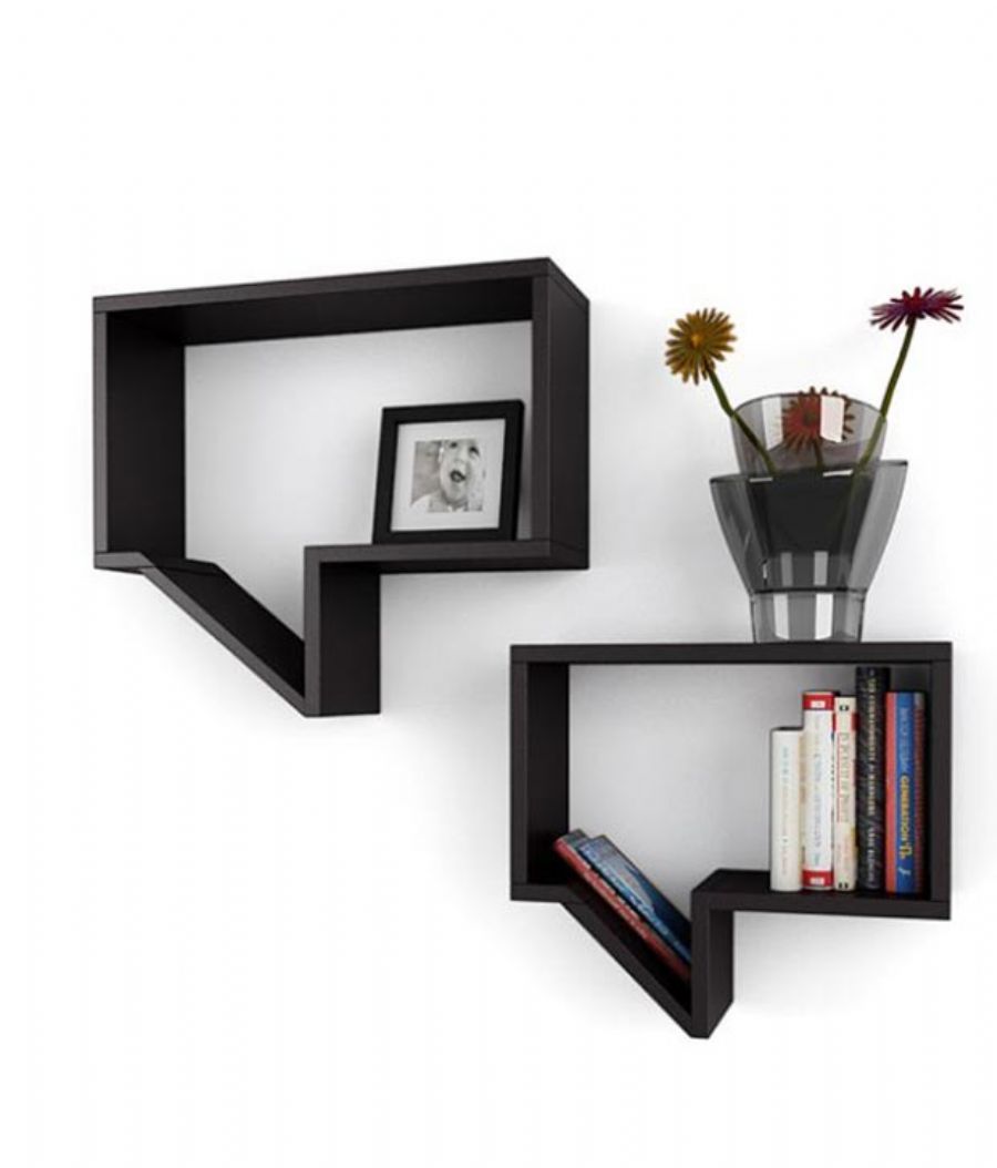 Konuşma Balonu Siyah Mdf Duvar Rafı